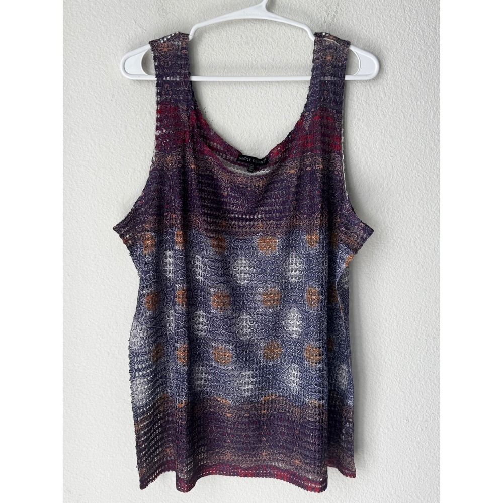 Simply Elegant Purple Multi Geometric Medallion Open Knit Tank Top 2X